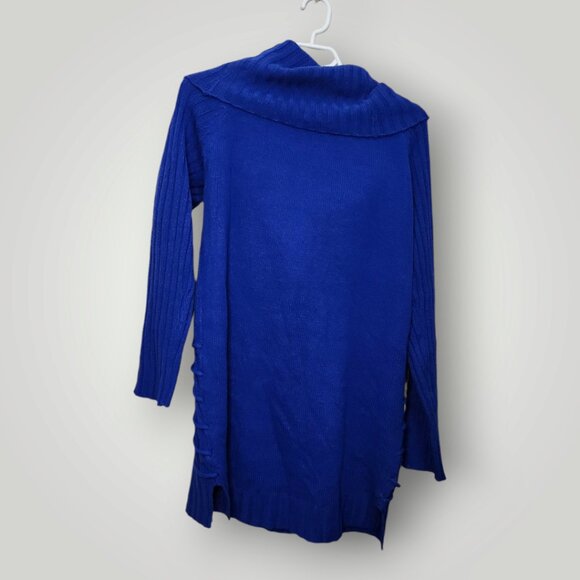 LILY MORGAN WOMENS SIZE LARGE BLUE TURTLE NECK SWEATER WITH LACE DOWN THE SIDE - Picture 6 of 6